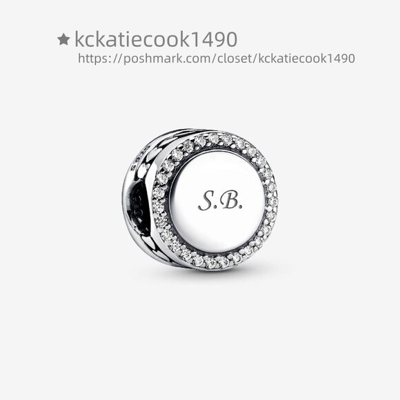 Pandora Engravable Sparkling Button Charm - Picture 3 of 5